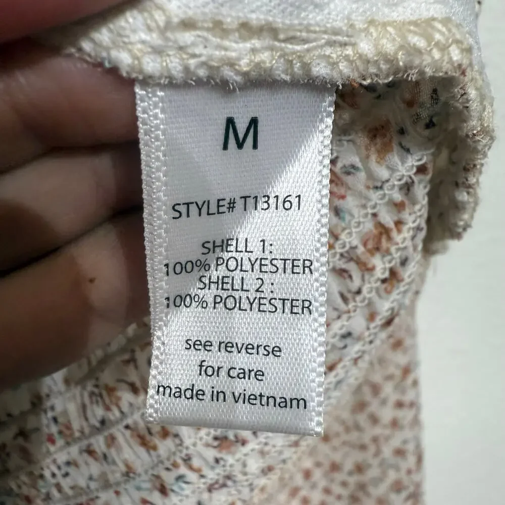 Active USA Floral Ruched Cropped Blouse Long Sleeve Square Neck Sz M NWT - Picture 7 of 13